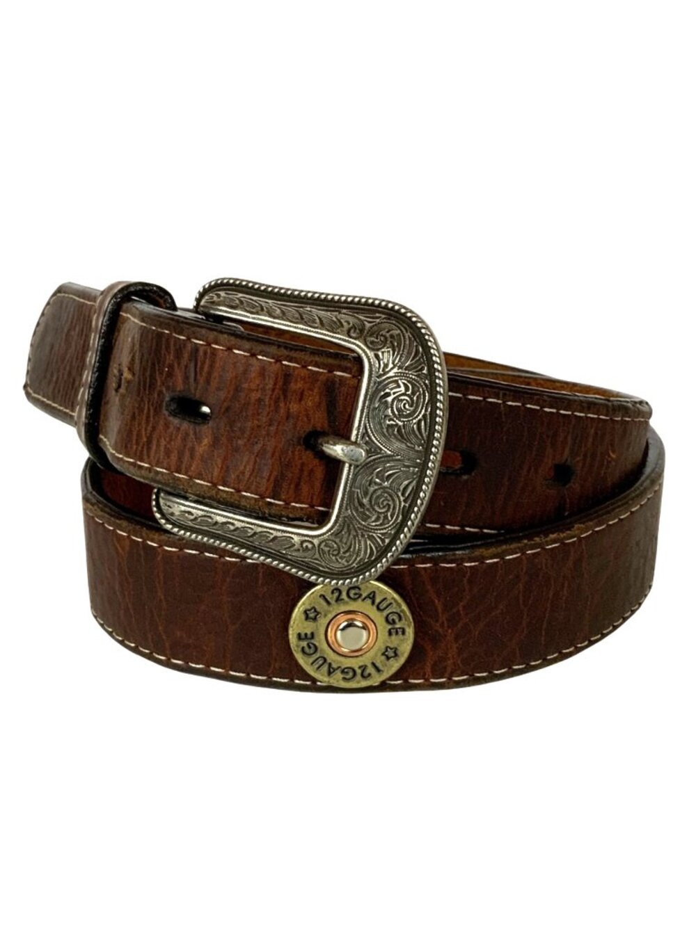 Badger 3D Western Belt with Shotgun Shell Detail Size 30 Brown Genuine Leather